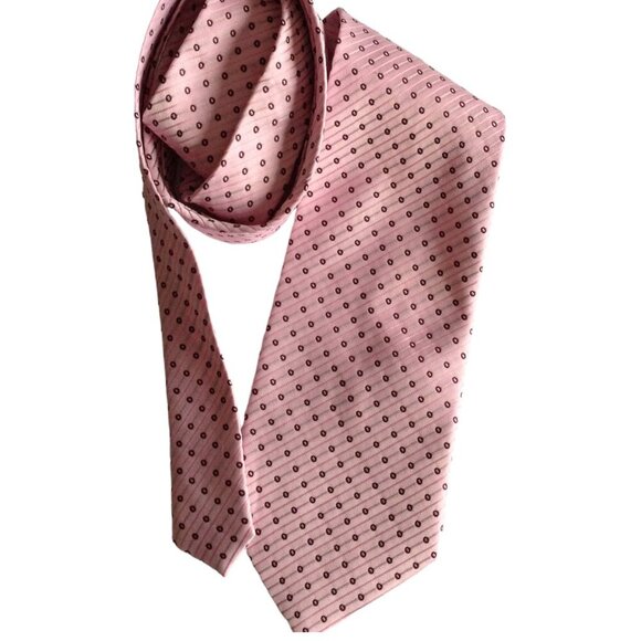 A . Mahtani Necktie Pink Red Dots Pure Silk Wedding Tie Men's Accessories - Picture 2 of 5